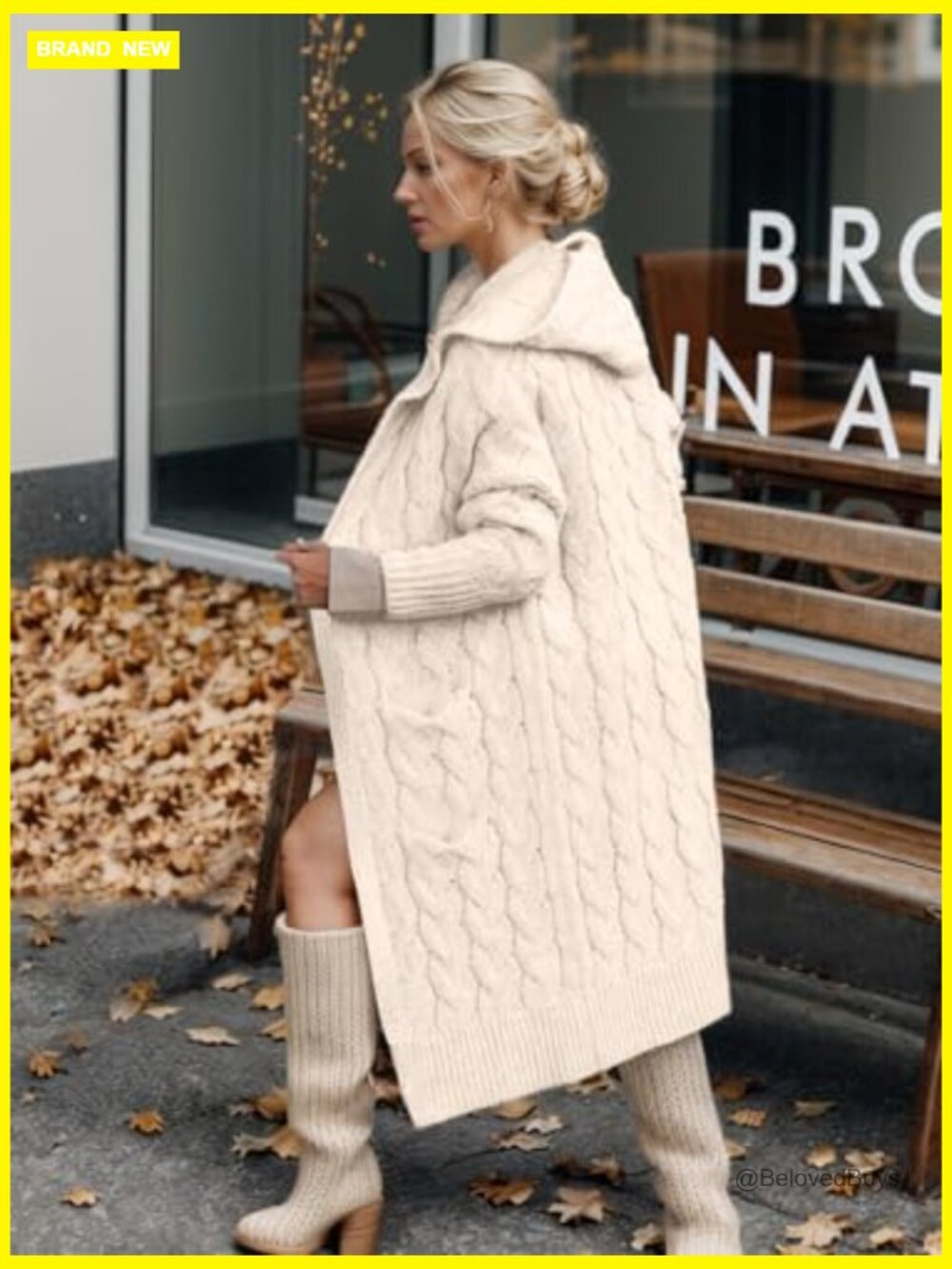 Women's Cable Knit Hooded Cardigan Oversized Long Sleeve Open Front - Picture 4 of 7